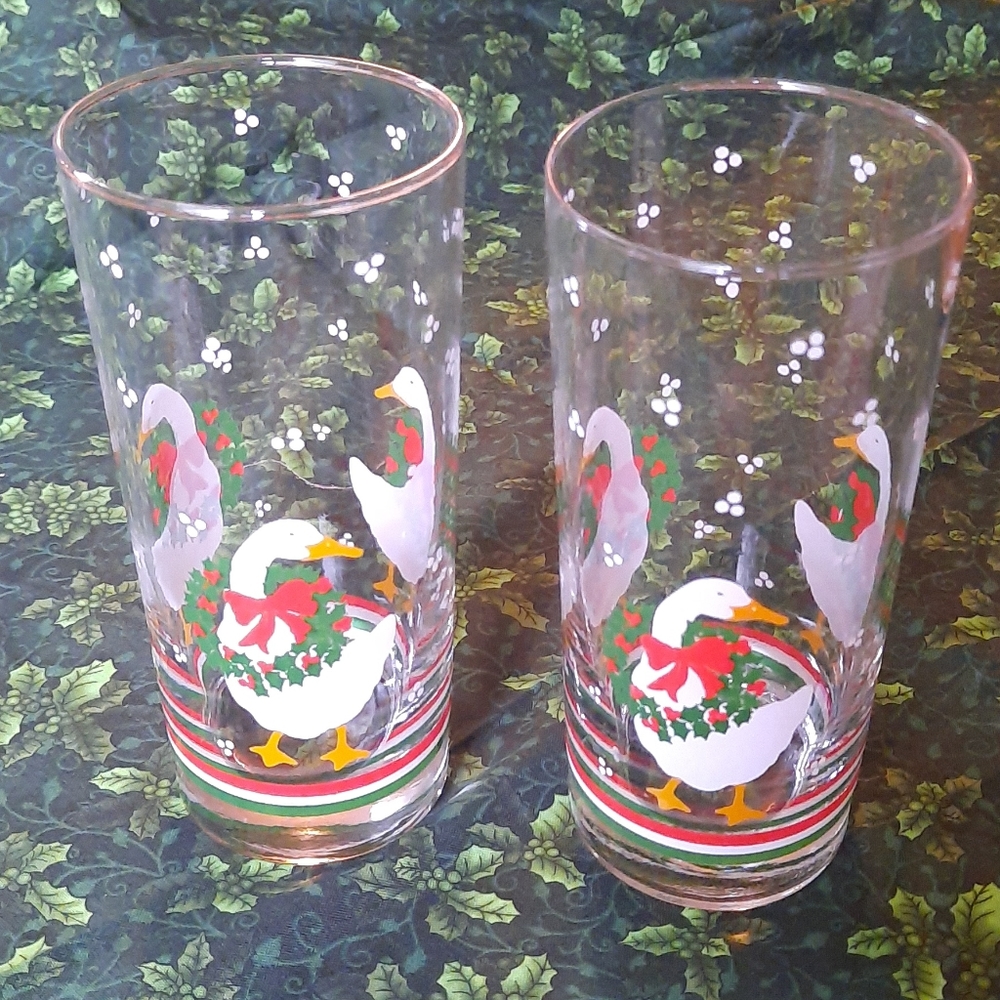 Vintage Christmas Goose Drinking Glasses